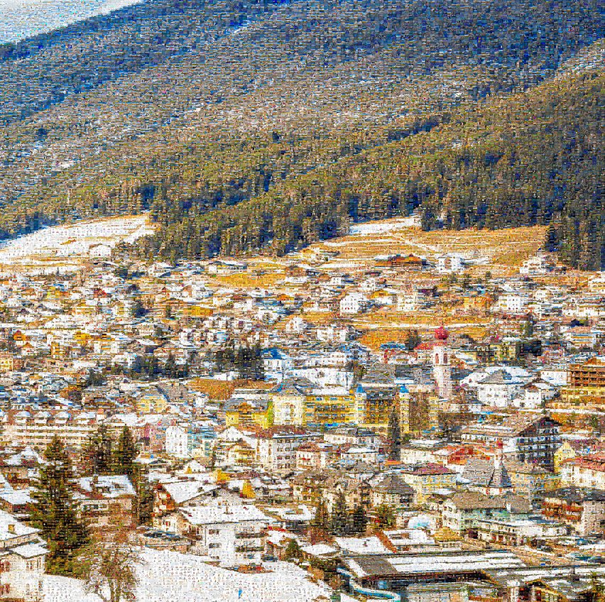 Dolomites Italy Alpine Village Winter Mountains Ortisei Photography! Enchanting Dolomite village Val Gardena with snow-covered chalets majestic mountains towering above pristine winter landscape South Tyrol. Picturesque Alpine destination ski resort Italian Alps UNESCO World Heritage site.