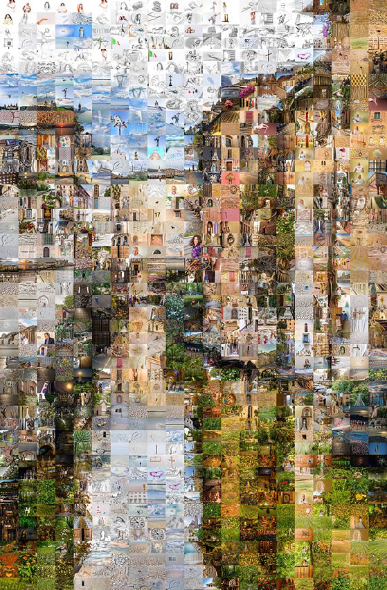 Photomosaic celebrating Mantua composed of 1,600 unique Italian photographs forming Renaissance-inspired visual narrative. Historic Mantuan architecture showcasing Gonzaga palaces piazzas and waterways defining UNESCO World Heritage city.