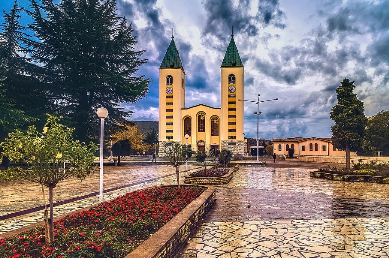 DescriptionMedjugorje Church Bosnia Catholic Pilgrimage Marian Shrine Photography! Saint James Parish Church in Medjugorje Bosnia and Herzegovina center of worldwide Catholic pilgrimage to Marian apparition site.