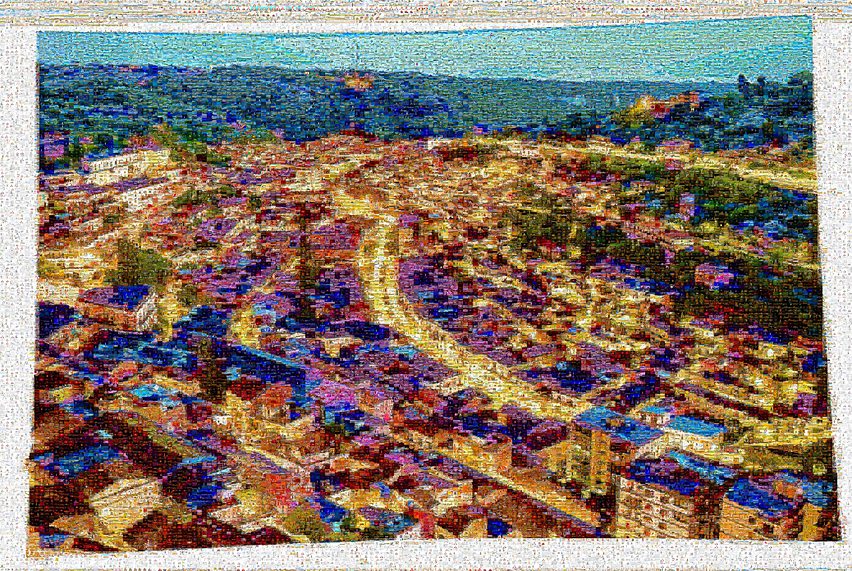 Modica at twilight Sicilian city reimagined with intense color saturation glowing warmth evening lights. Historic beauty streets architecture luminous tapestry celebrating transition day night vibrant panoramic scene. 