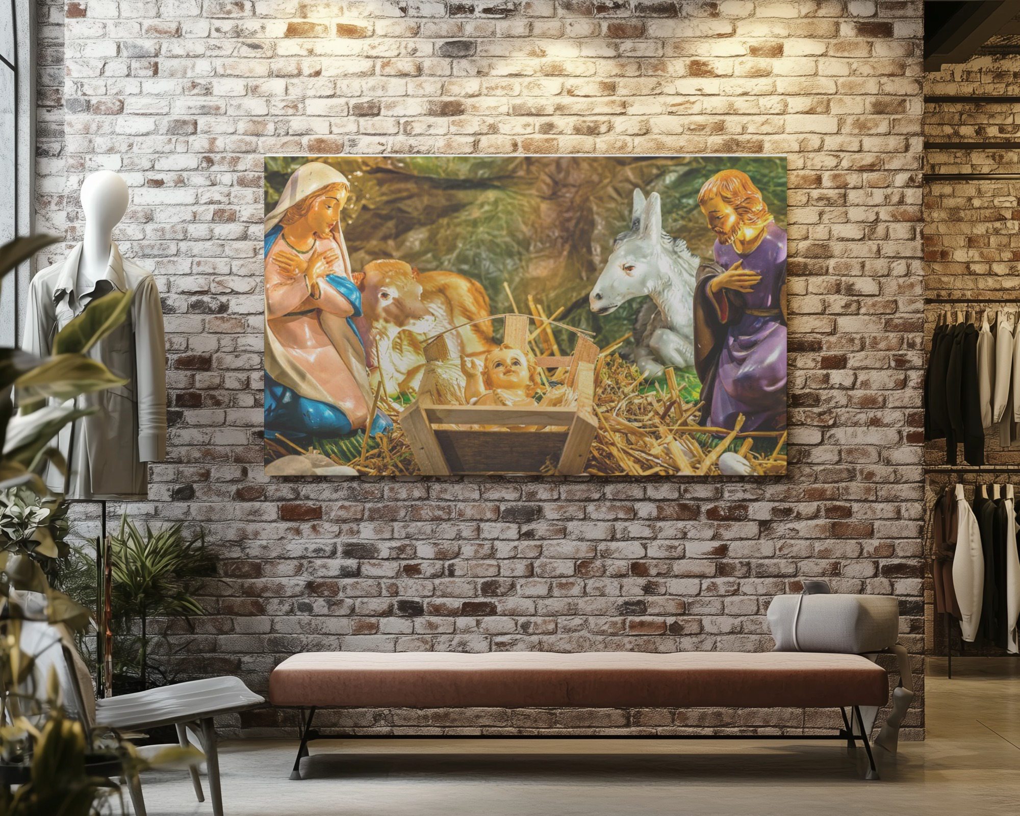 The Holy Family at the manger, Catholic religious wall art print by Vivida