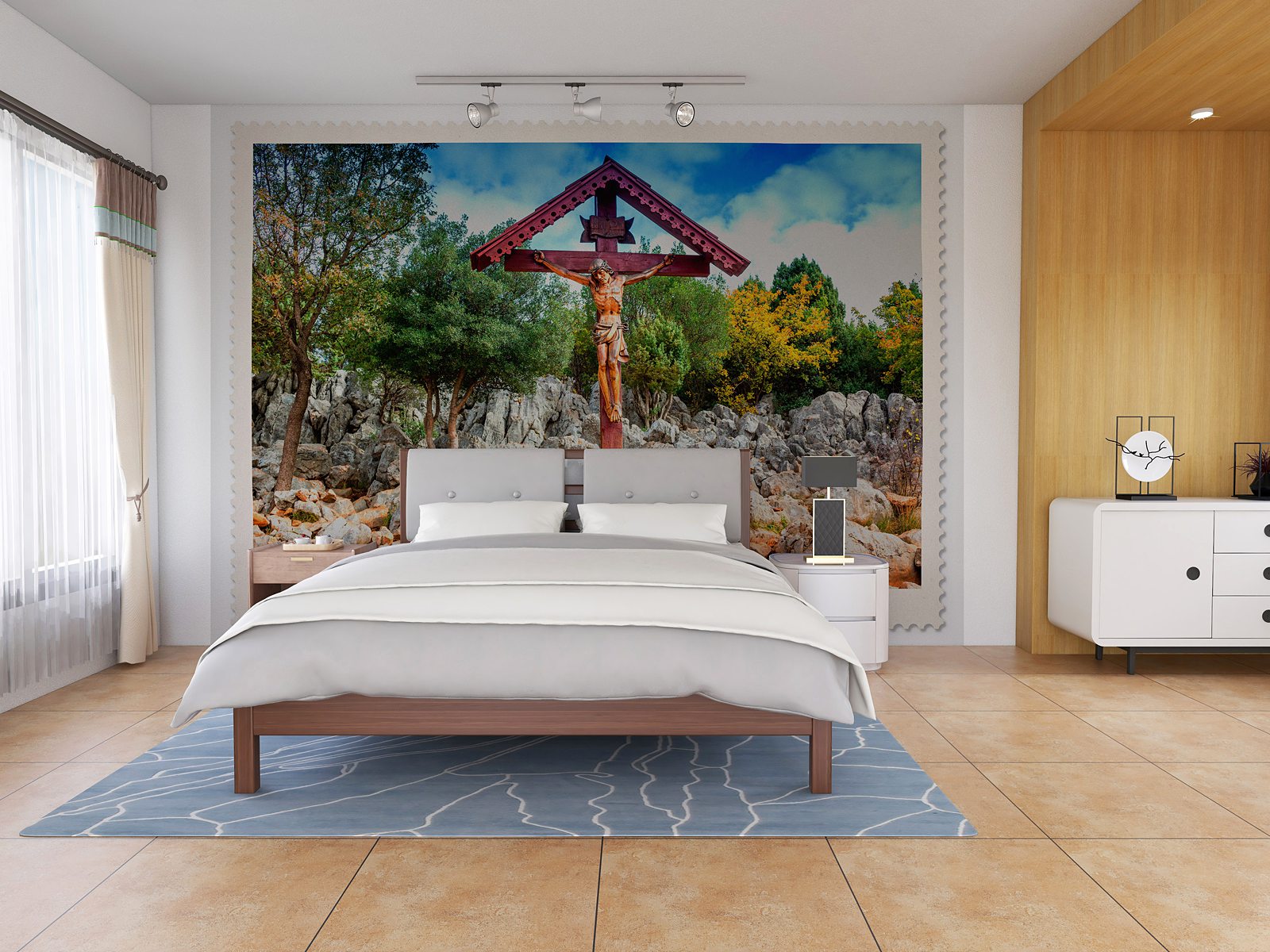 The hilltop crucifix at Medjugorje, finished as stamp-inspired decorative wall art