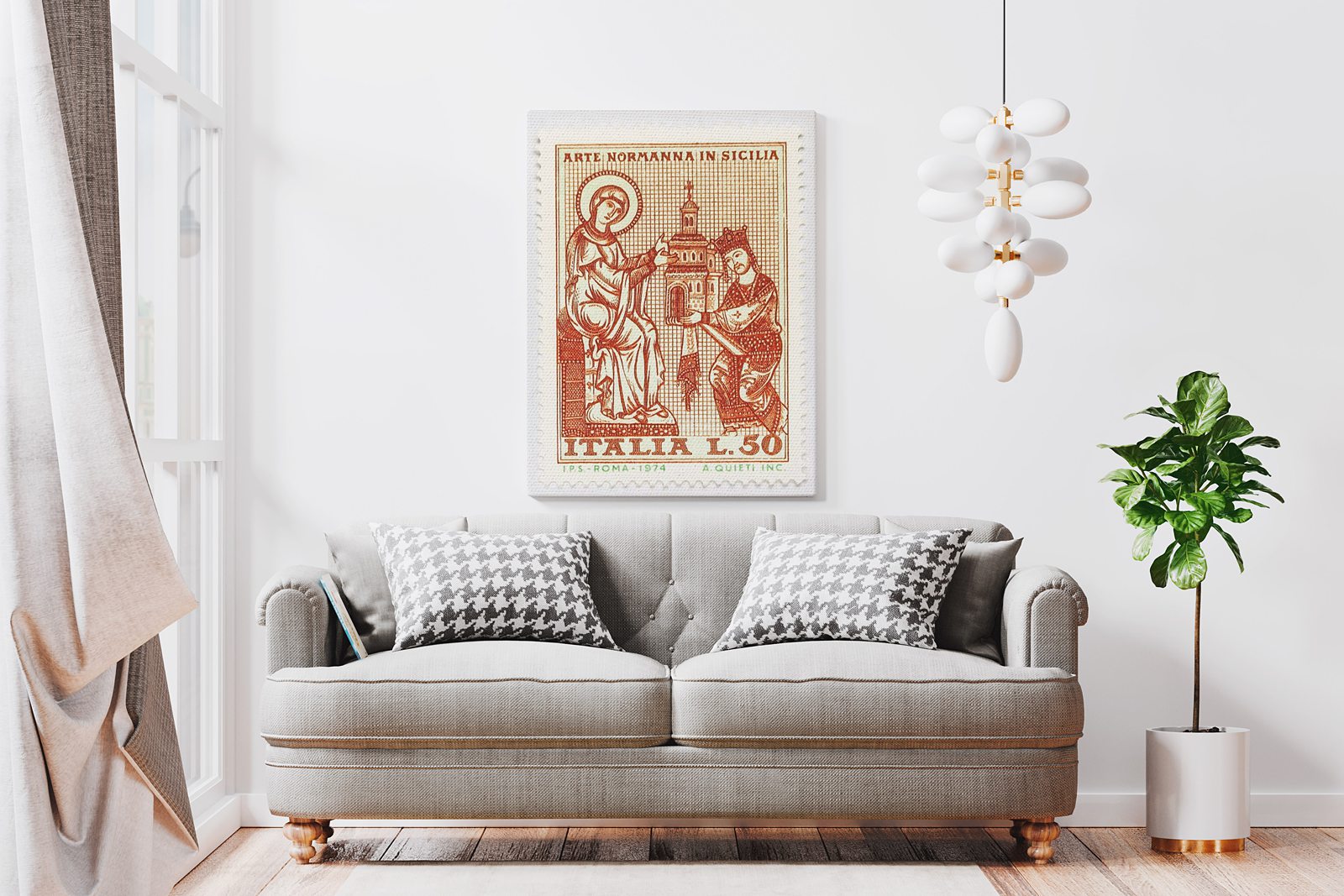 Vintage Italian stamp of the Monreale Cathedral mosaic with the Virgin Mary