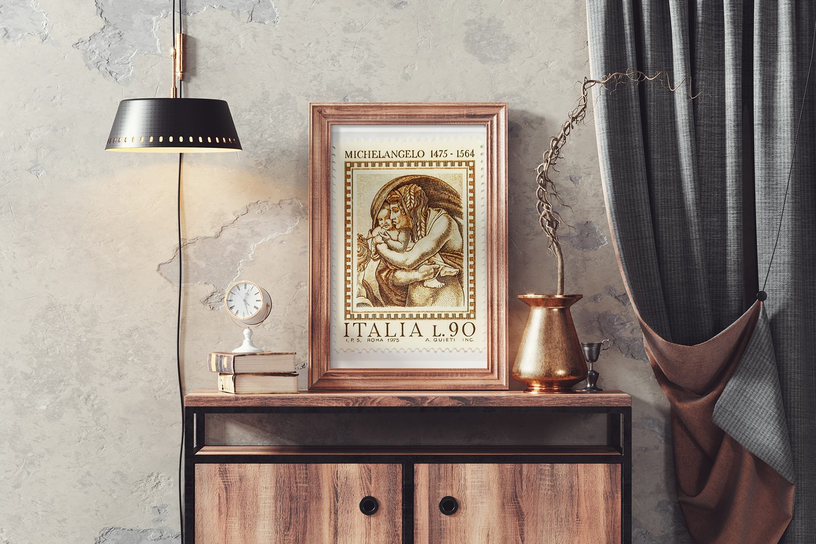 Vintage Italian stamp of the Virgin and Child from Michelangelo's Sistine Chapel