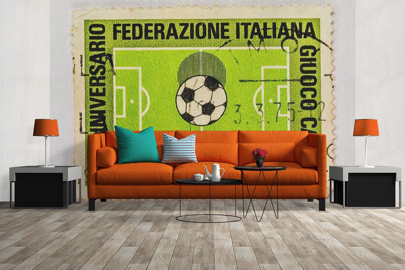 Vintage Italian stamp for the 75th anniversary of the Italian Football Federation