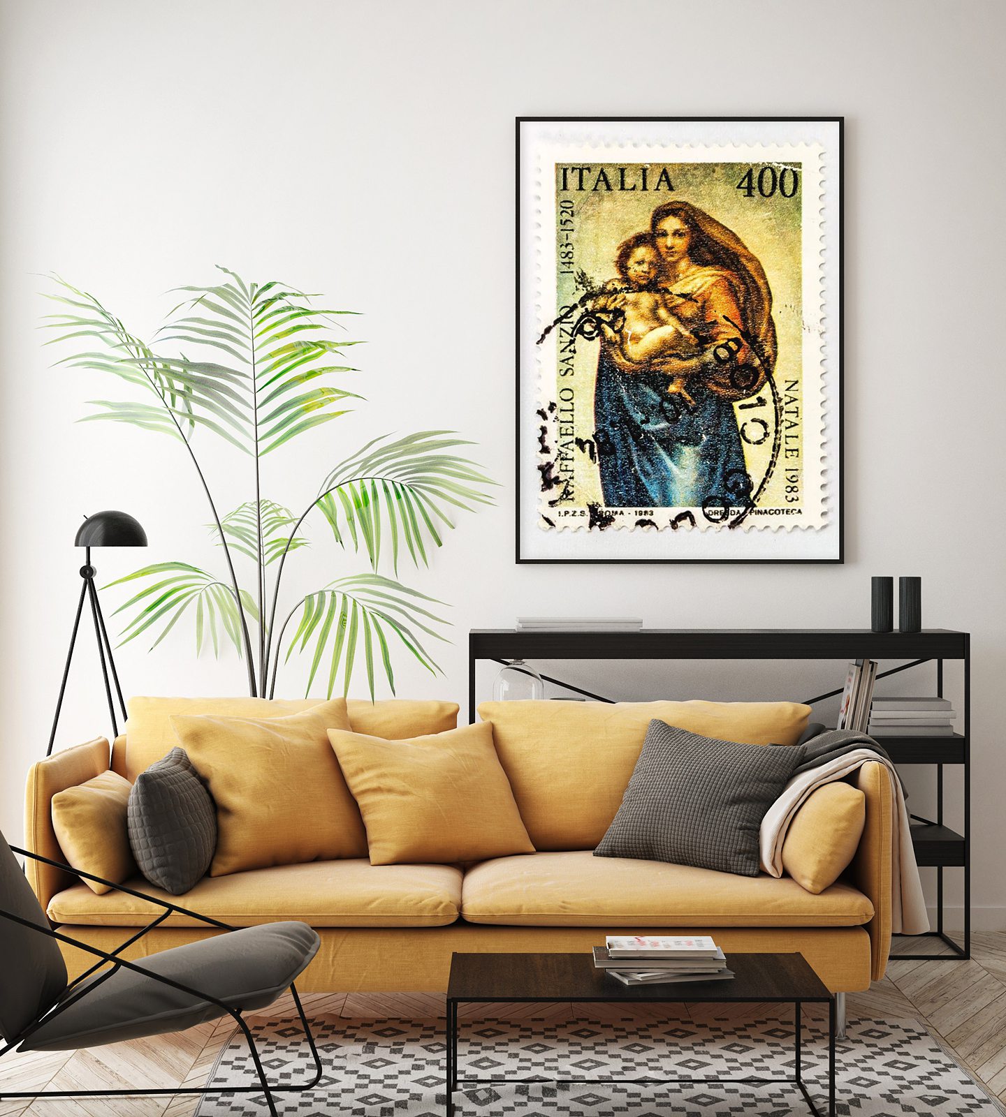 Vintage Italian stamp of Raphael's Sistine Madonna, as wall art