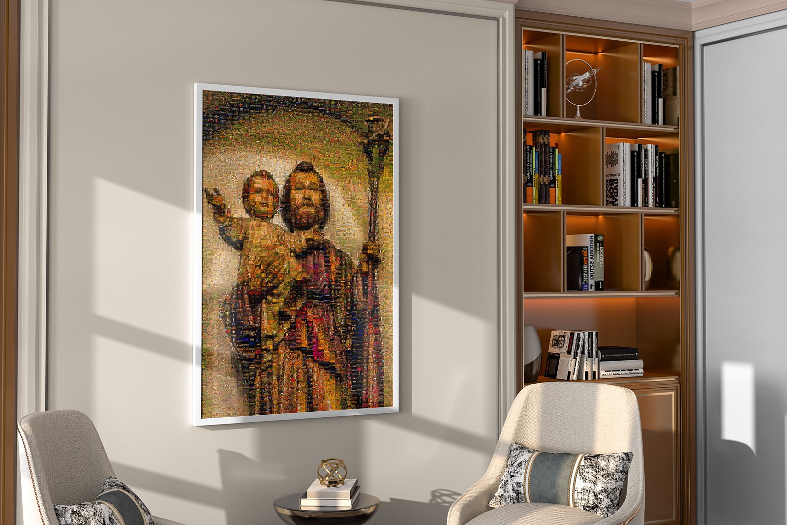 Saint Joseph with the Child Jesus, a photomosaic, Catholic religious wall art
